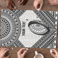 Custom Rugby Fiji National Heritage Puzzle White Traditional Masi Inspired