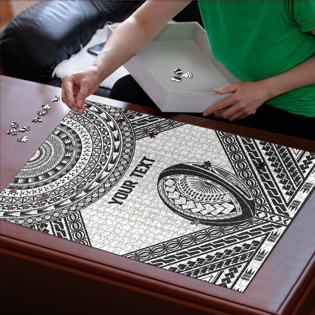 Custom Rugby Fiji National Heritage Puzzle White Traditional Masi Inspired