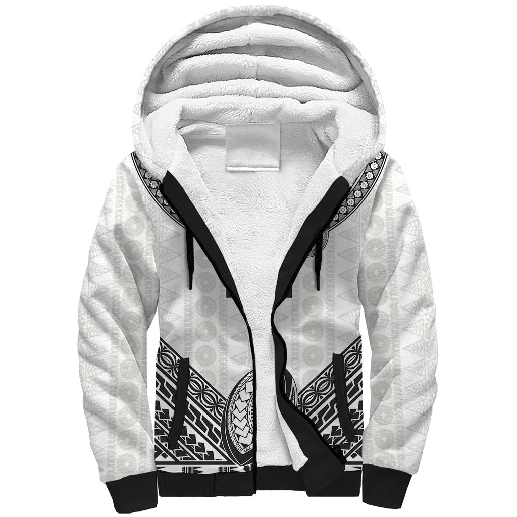 Custom Rugby Fiji National Heritage Sherpa Hoodie White Traditional Masi Inspired LT9 Unisex White - Polynesian Pride