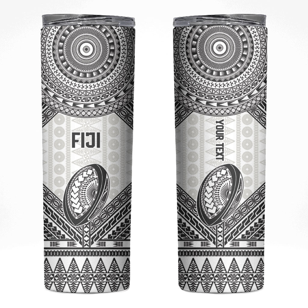 Custom Rugby Fiji National Heritage Skinny Tumbler White Traditional Masi Inspired LT9 White - Polynesian Pride