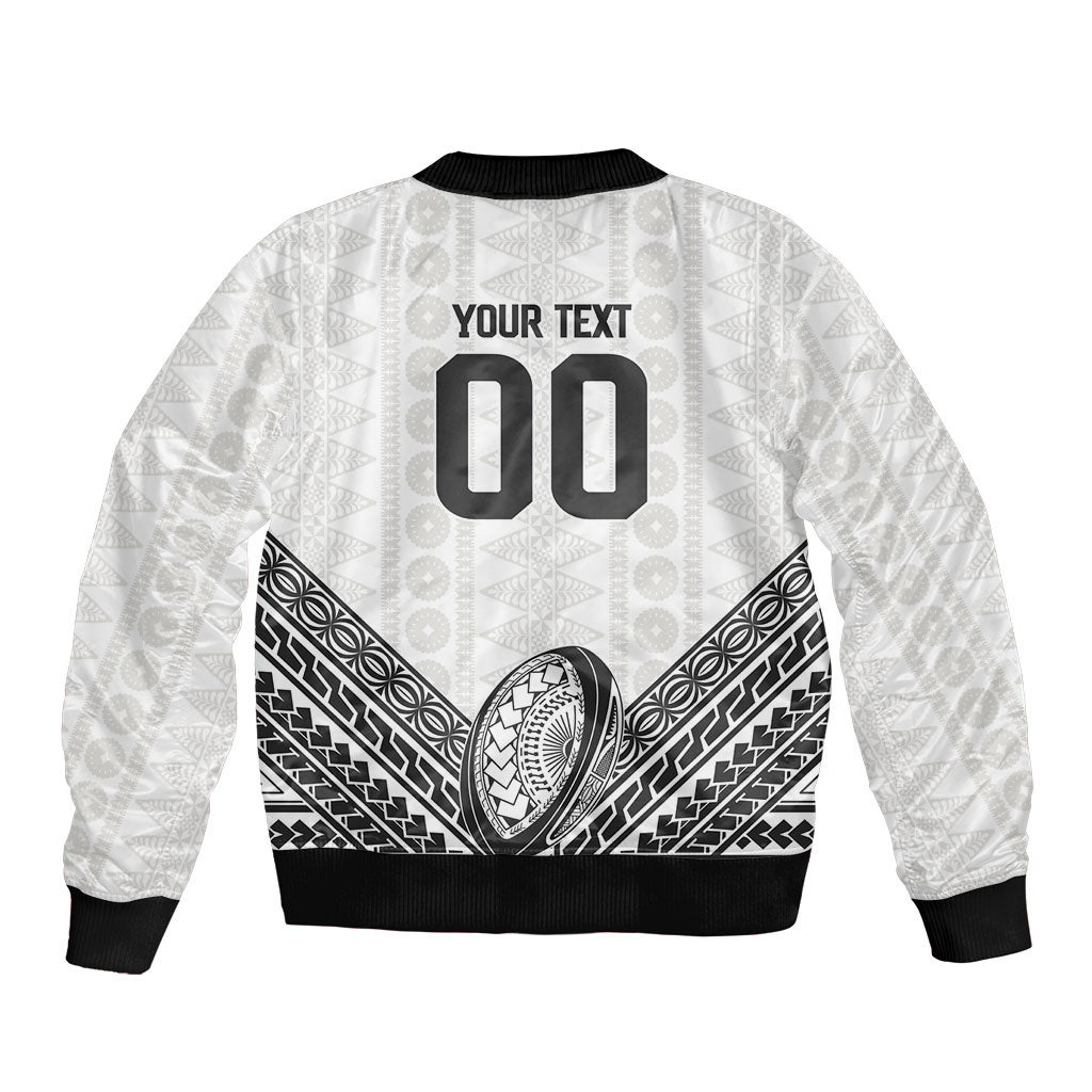 Custom Rugby Fiji National Heritage Sleeve Zip Bomber Jacket White Traditional Masi Inspired