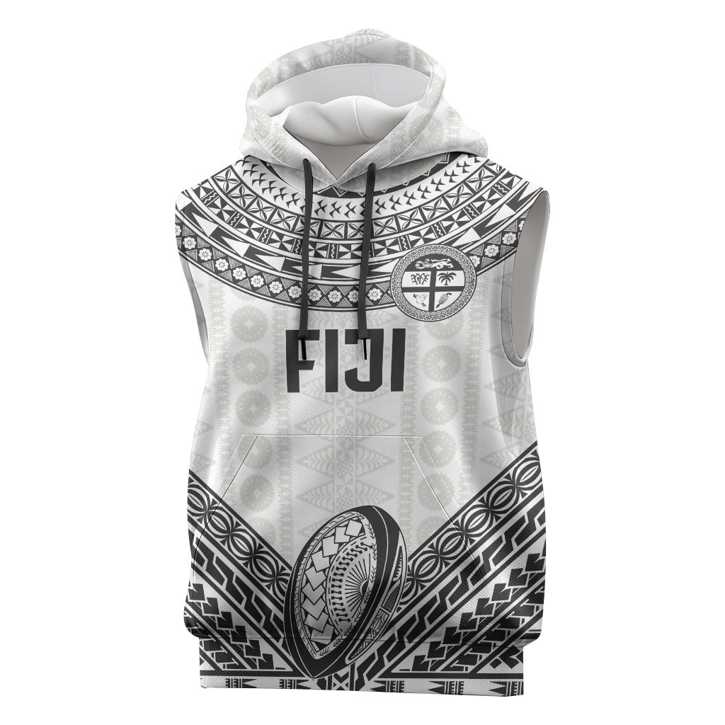 Custom Rugby Fiji National Heritage Sleeveless Hoodie White Traditional Masi Inspired LT9 White - Polynesian Pride