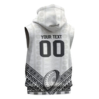 Custom Rugby Fiji National Heritage Sleeveless Zip Hoodie White Traditional Masi Inspired