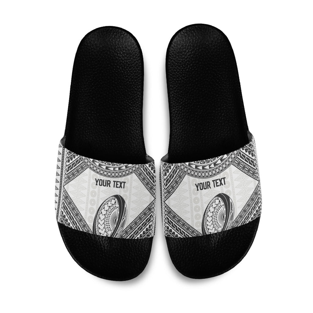 Custom Rugby Fiji National Heritage Slide Sandals White Traditional Masi Inspired LT9 White - Polynesian Pride