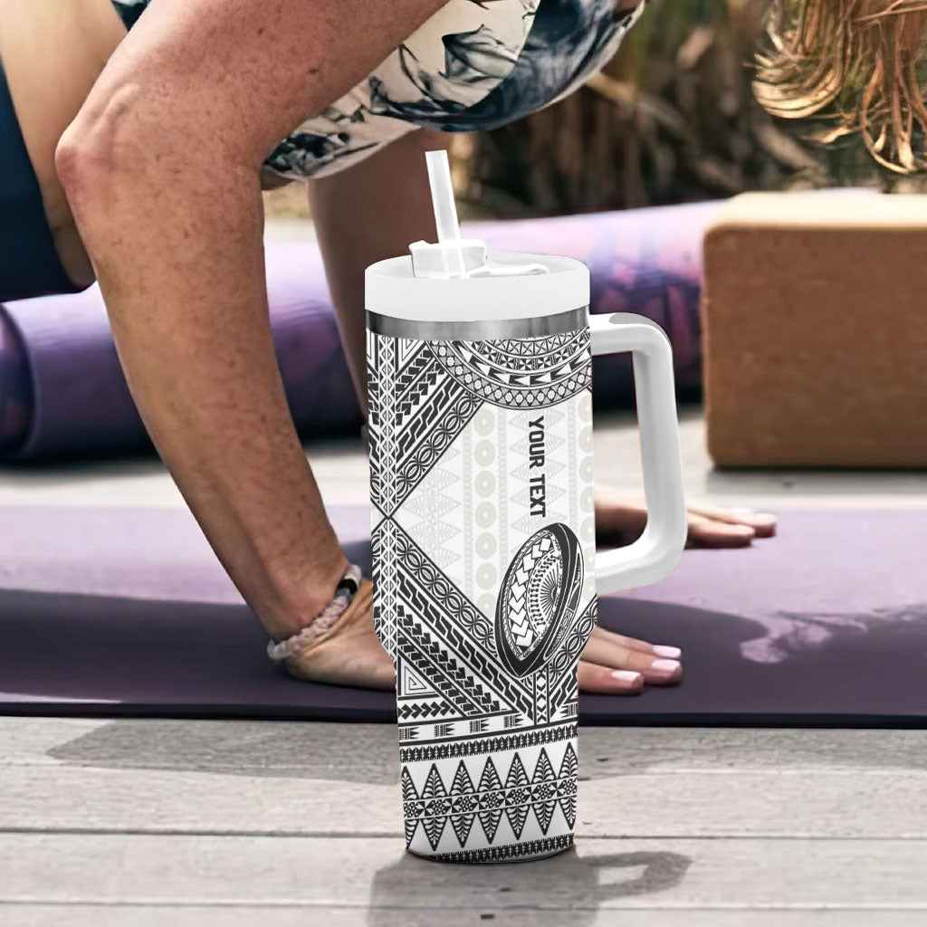 Custom Rugby Fiji National Heritage Tumbler With Handle White Traditional Masi Inspired