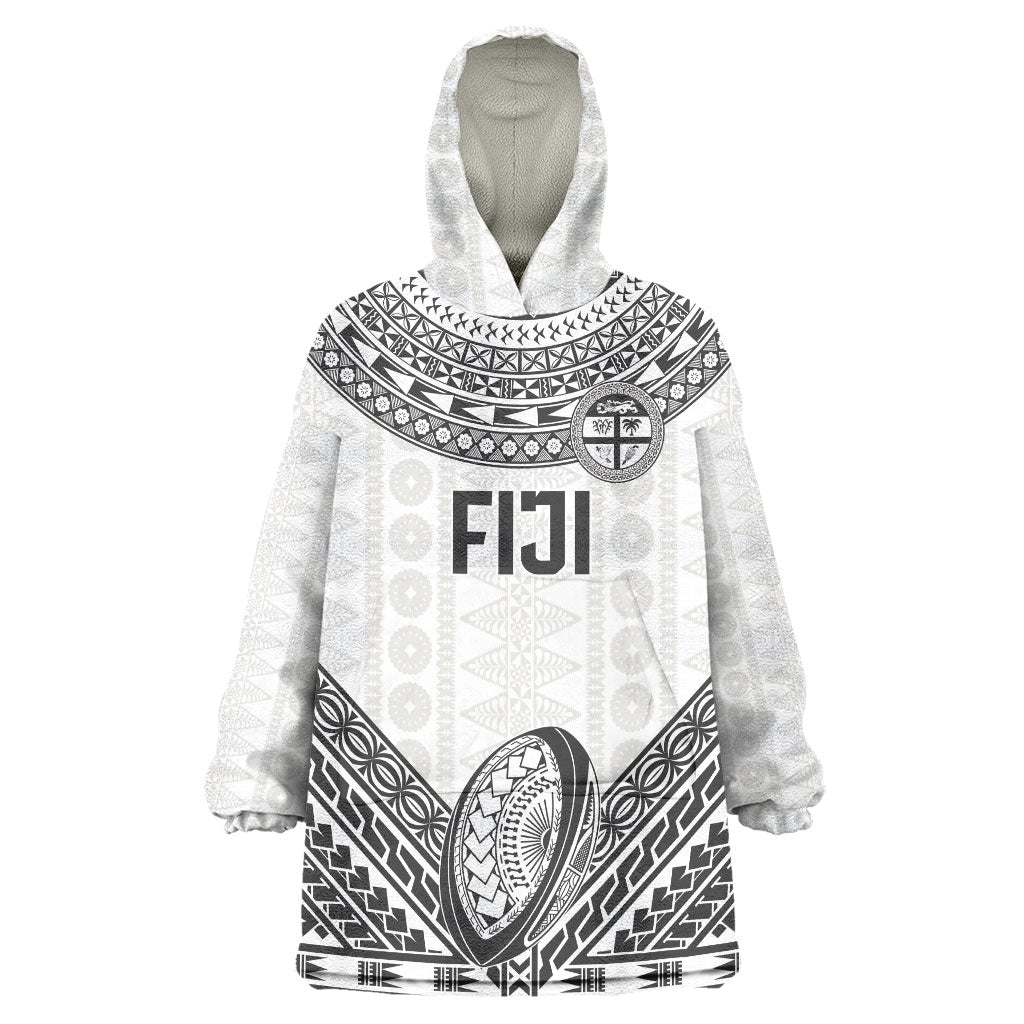Custom Rugby Fiji National Heritage Wearable Blanket Hoodie White Traditional Masi Inspired