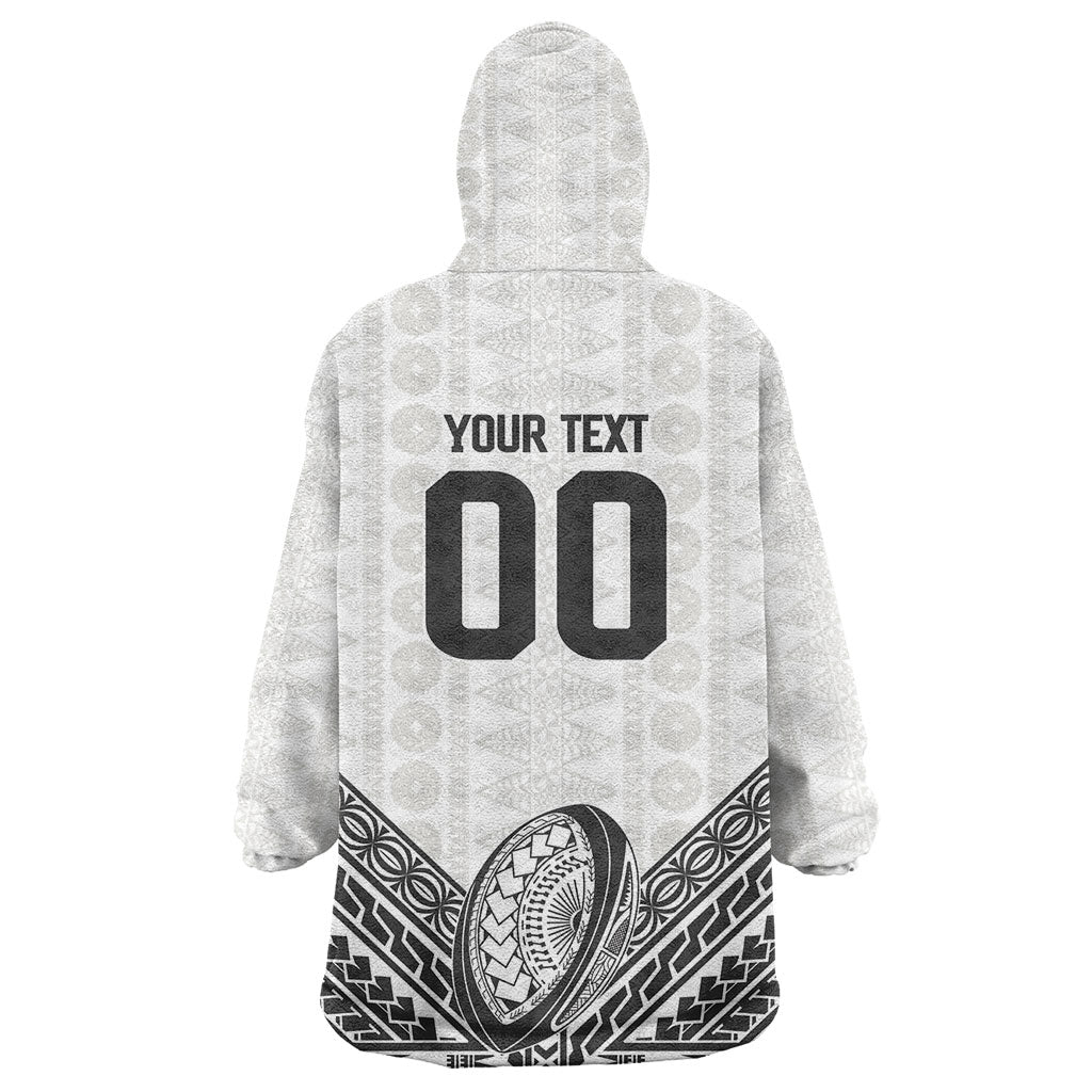 Custom Rugby Fiji National Heritage Wearable Blanket Hoodie White Traditional Masi Inspired