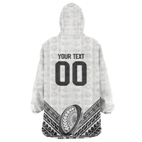 Custom Rugby Fiji National Heritage Wearable Blanket Hoodie White Traditional Masi Inspired