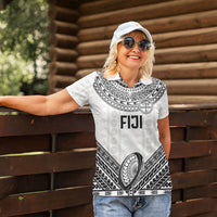 Custom Rugby Fiji National Heritage Women Polo Shirt White Traditional Masi Inspired
