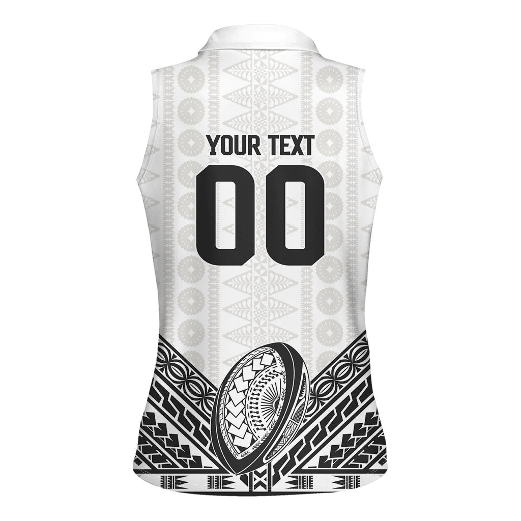 Custom Rugby Fiji National Heritage Women Sleeveless Polo Shirt White Traditional Masi Inspired