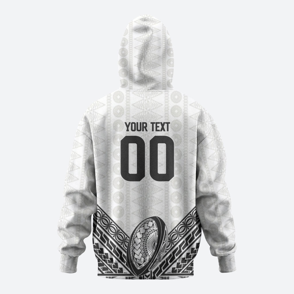 Custom Rugby Fiji National Heritage Zip Hoodie White Traditional Masi Inspired