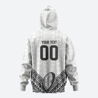 Custom Rugby Fiji National Heritage Zip Hoodie White Traditional Masi Inspired