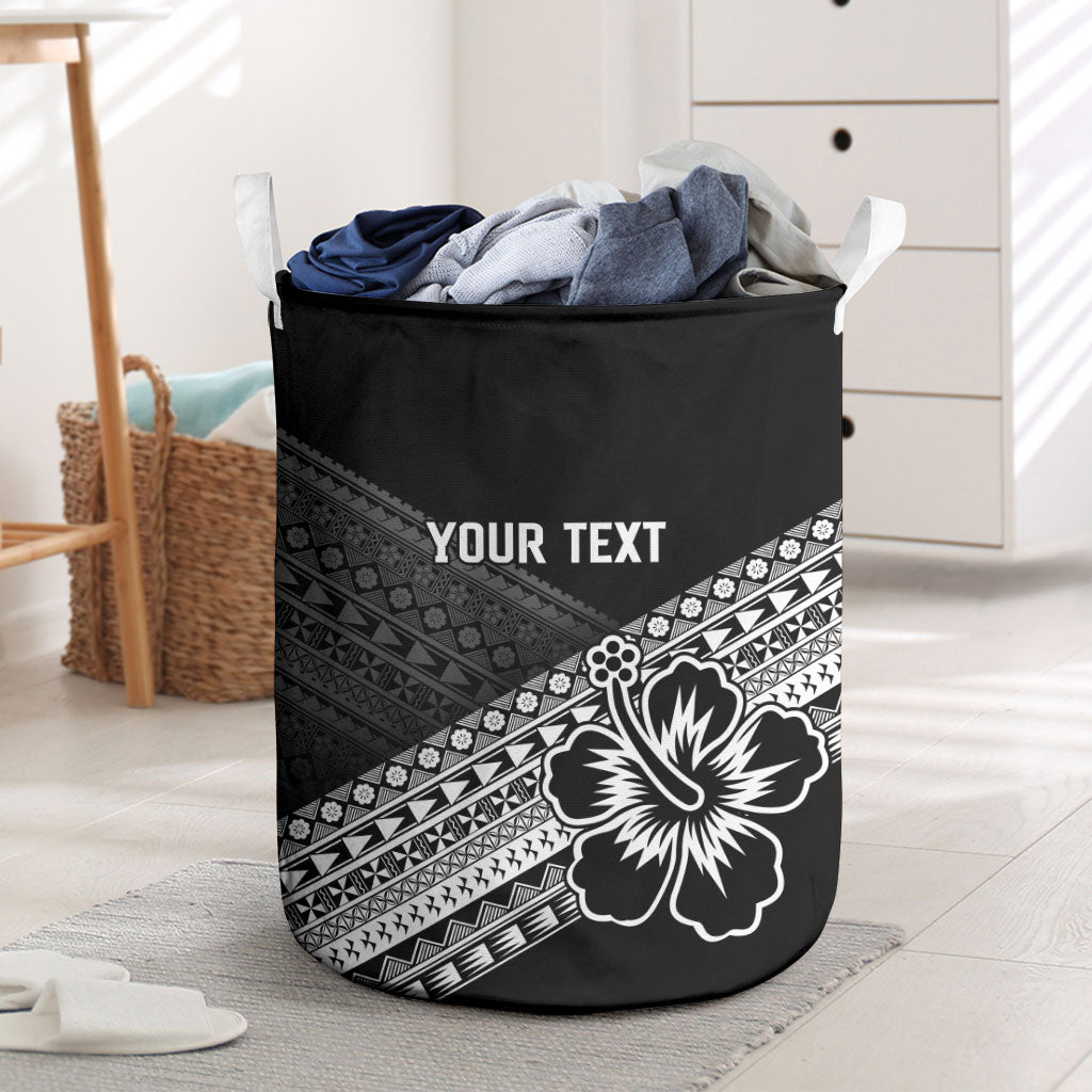 Custom Rugby Fiji Laundry Basket Black Traditional Masi Inspired