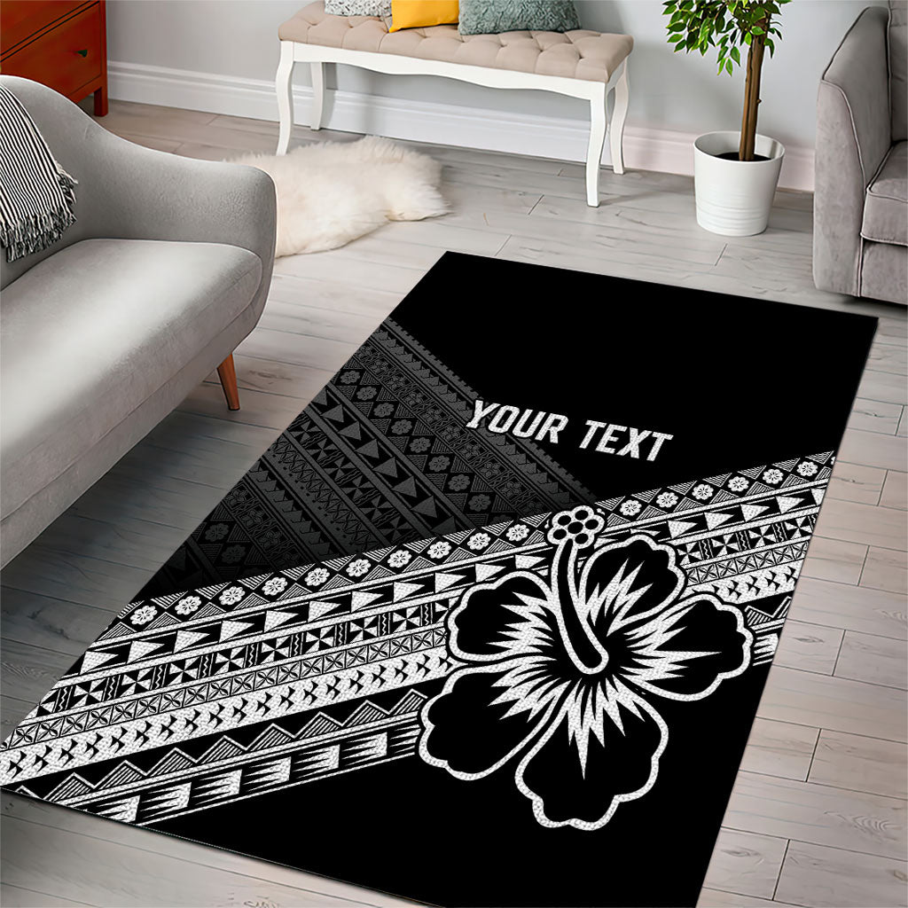 Custom Rugby Fiji Area Rug Black Traditional Masi Inspired