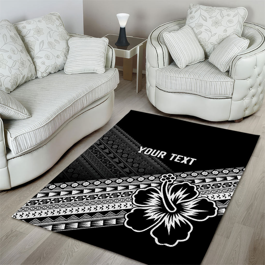Custom Rugby Fiji Area Rug Black Traditional Masi Inspired