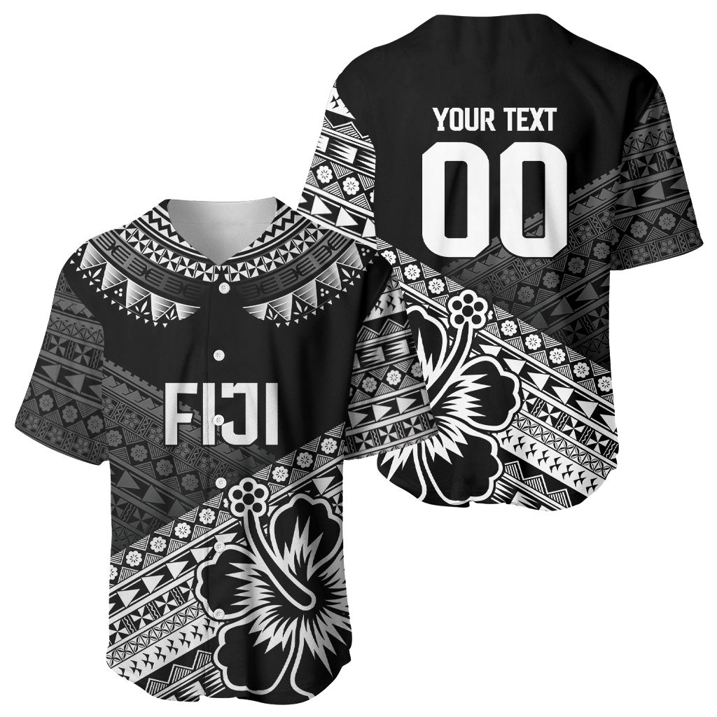 Custom Rugby Fiji Baseball Jersey Black Traditional Masi Inspired