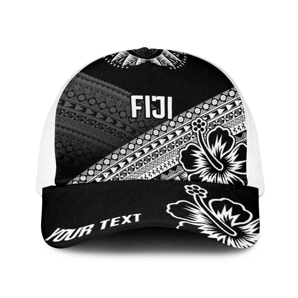 Personalised Rugby Fiji Baseball Net Cap Black Traditional Masi Inspired