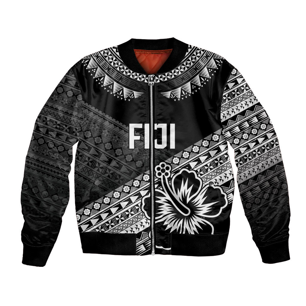 Custom Rugby Fiji Bomber Jacket Black Traditional Masi Inspired LT9 Unisex Black - Polynesian Pride