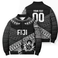 Custom Rugby Fiji Bomber Puffer Jacket Black Traditional Masi Inspired