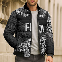 Custom Rugby Fiji Bomber Puffer Jacket Black Traditional Masi Inspired