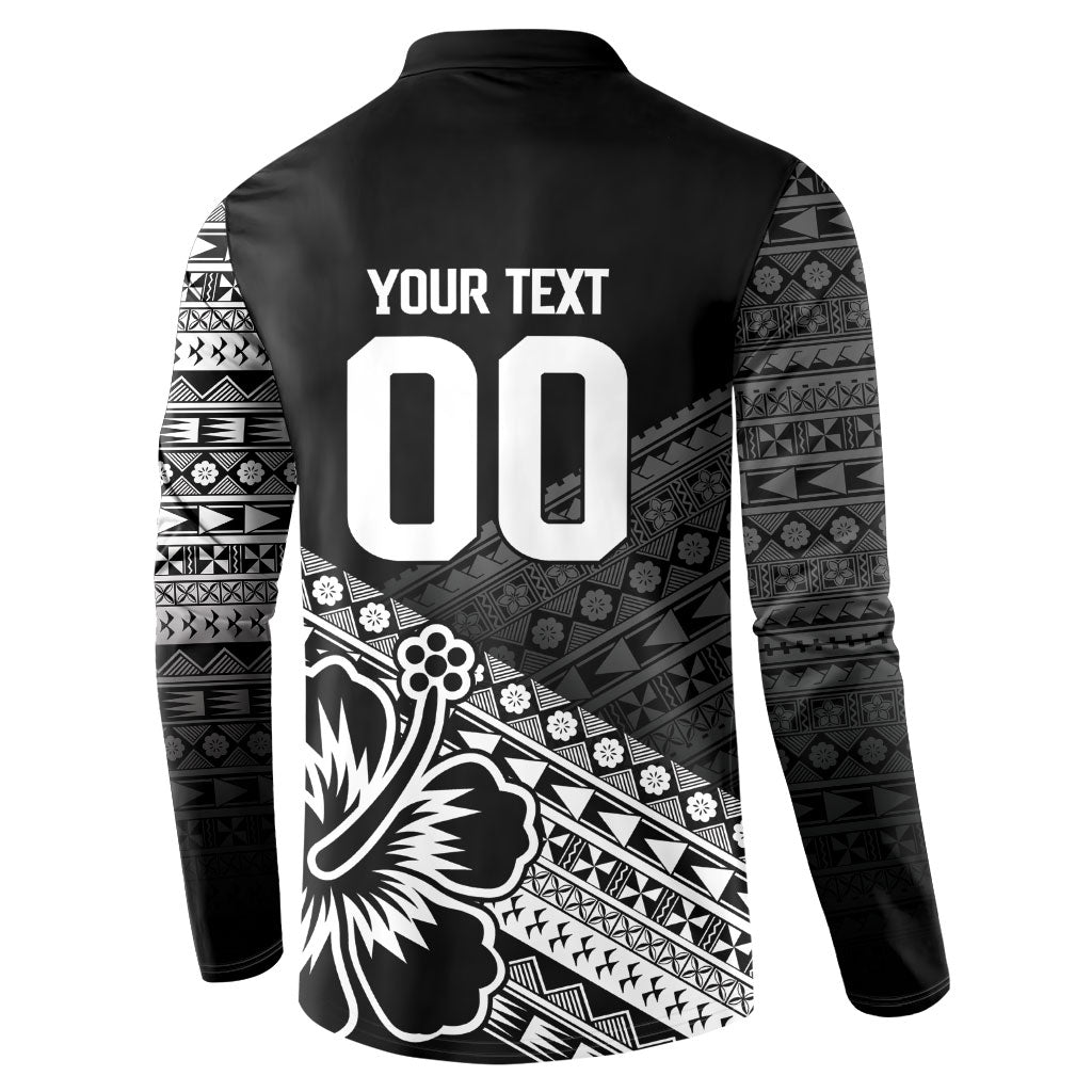 Custom Rugby Fiji Button Sweatshirt Black Traditional Masi Inspired