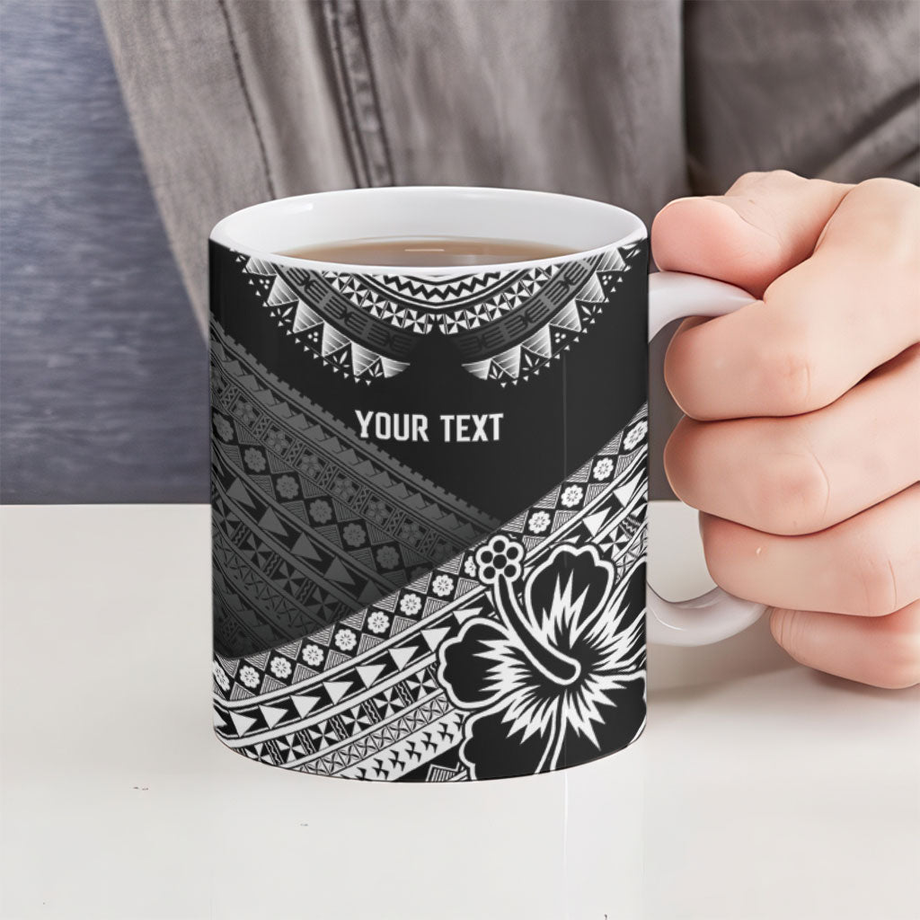 Custom Rugby Fiji Ceramic Mug Black Traditional Masi Inspired