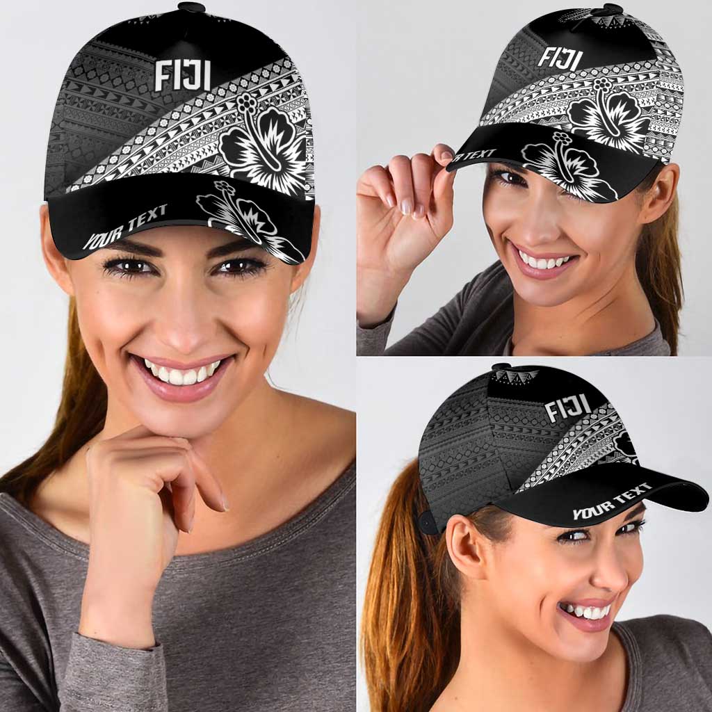 Personalised Rugby Fiji Classic Cap Black Traditional Masi Inspired