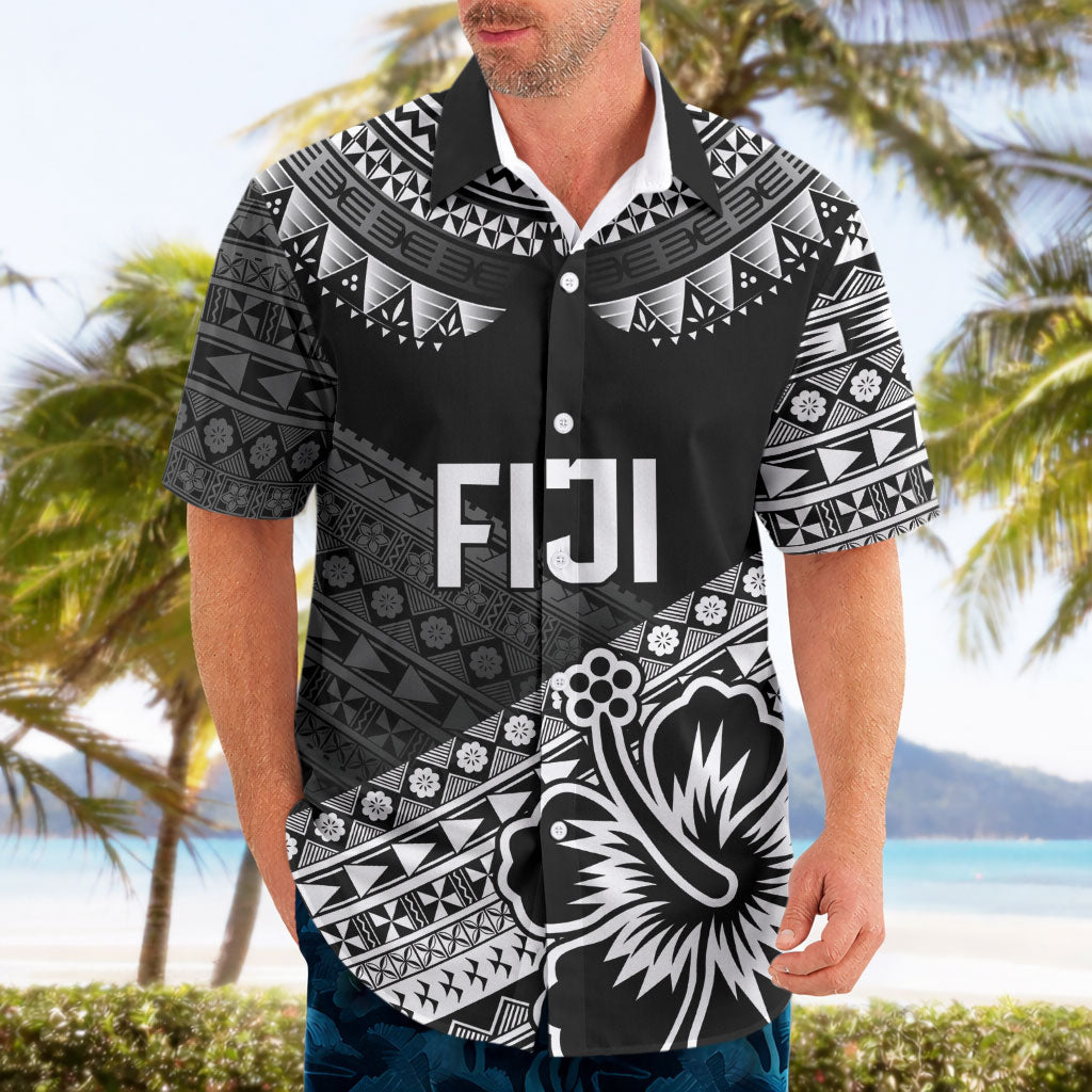 Custom Rugby Fiji Hawaiian Shirt Black Traditional Masi Inspired