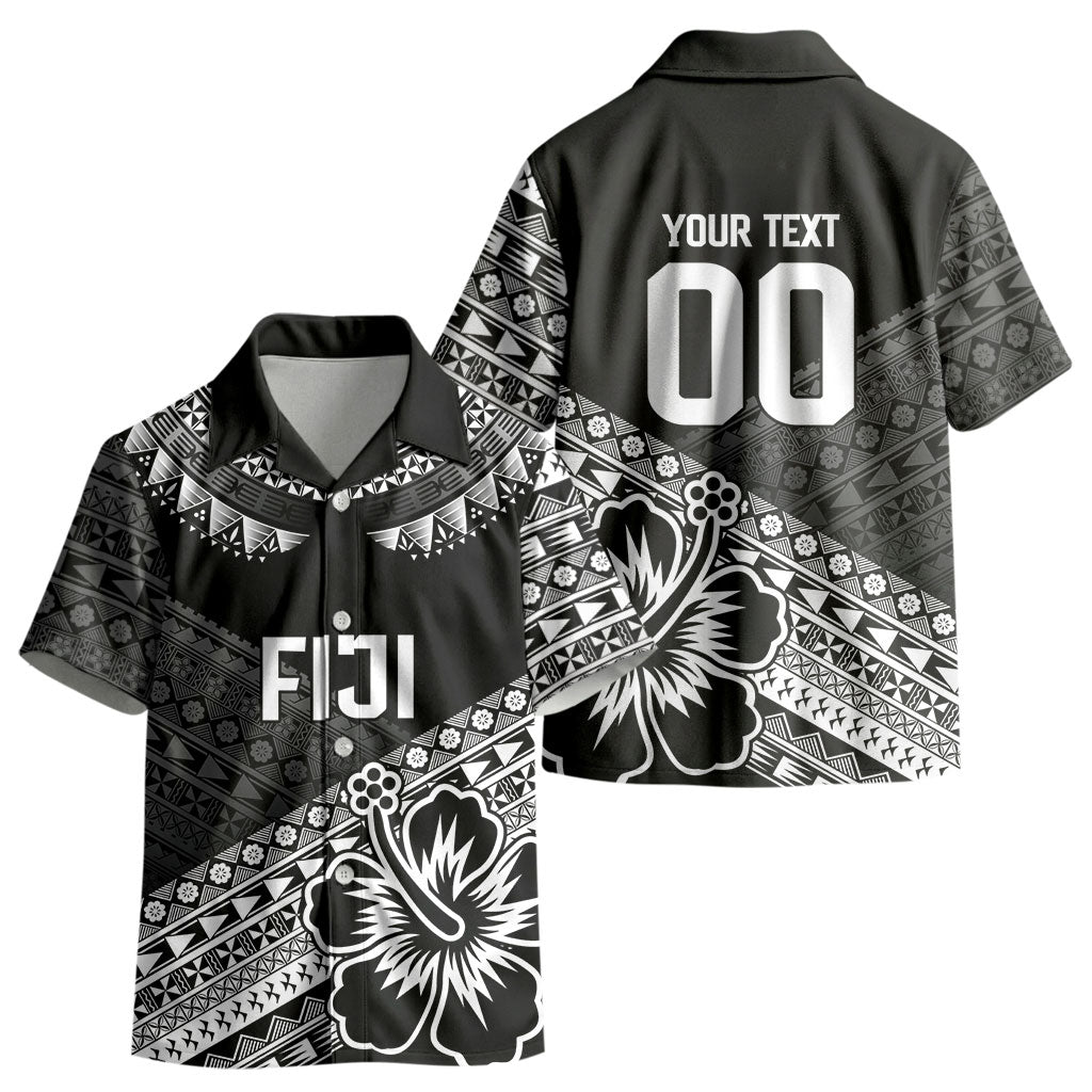 Custom Rugby Fiji Kid Hawaiian Shirt Black Traditional Masi Inspired