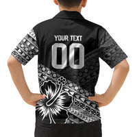 Custom Rugby Fiji Kid Hawaiian Shirt Black Traditional Masi Inspired