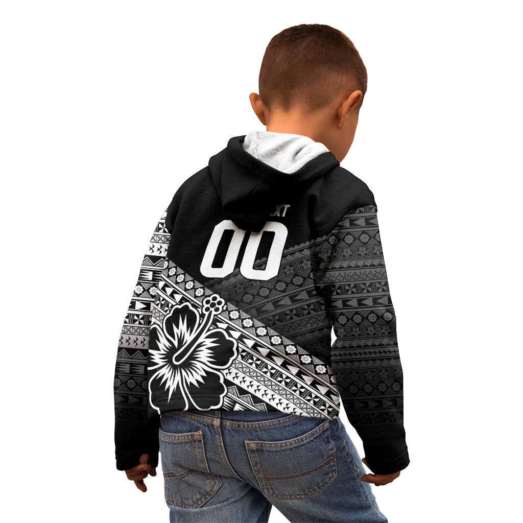 Custom Rugby Fiji Kid Hoodie Black Traditional Masi Inspired