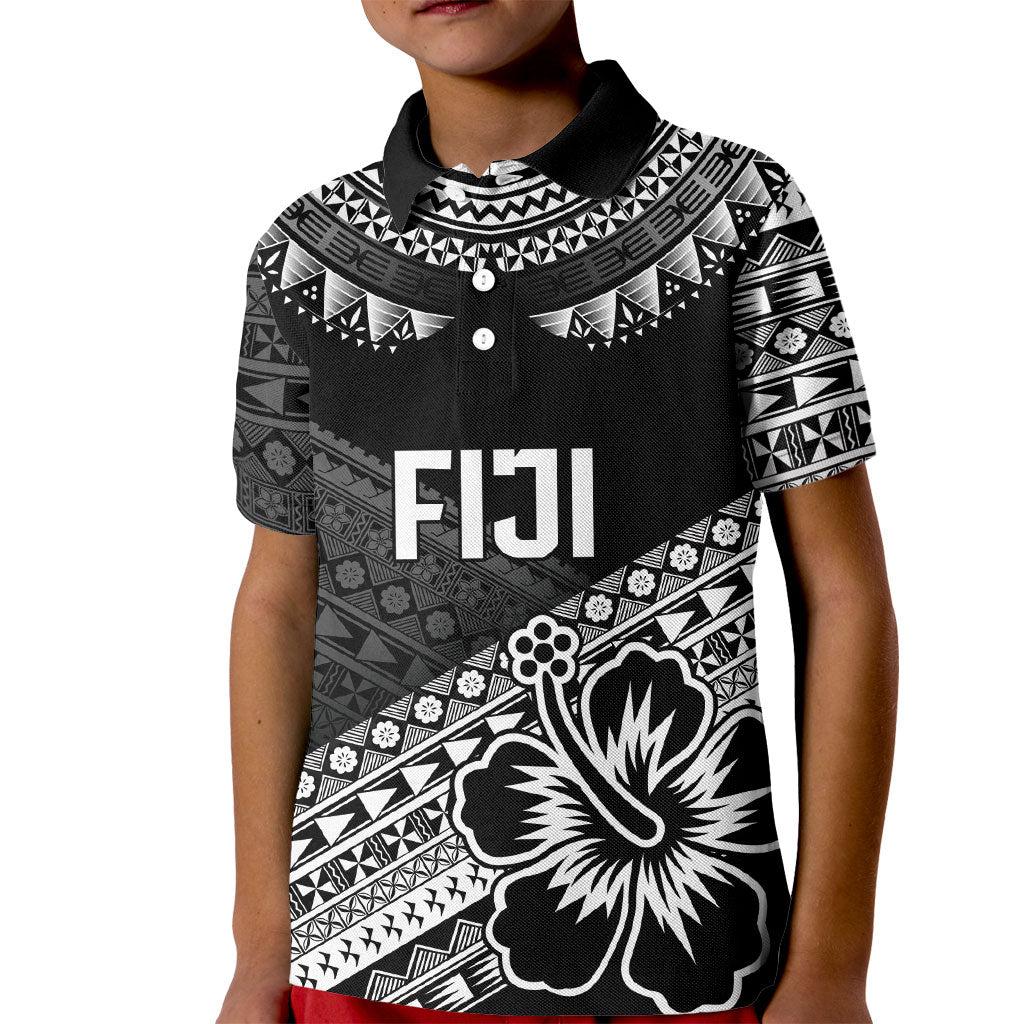 Custom Rugby Fiji Kid Polo Shirt Black Traditional Masi Inspired