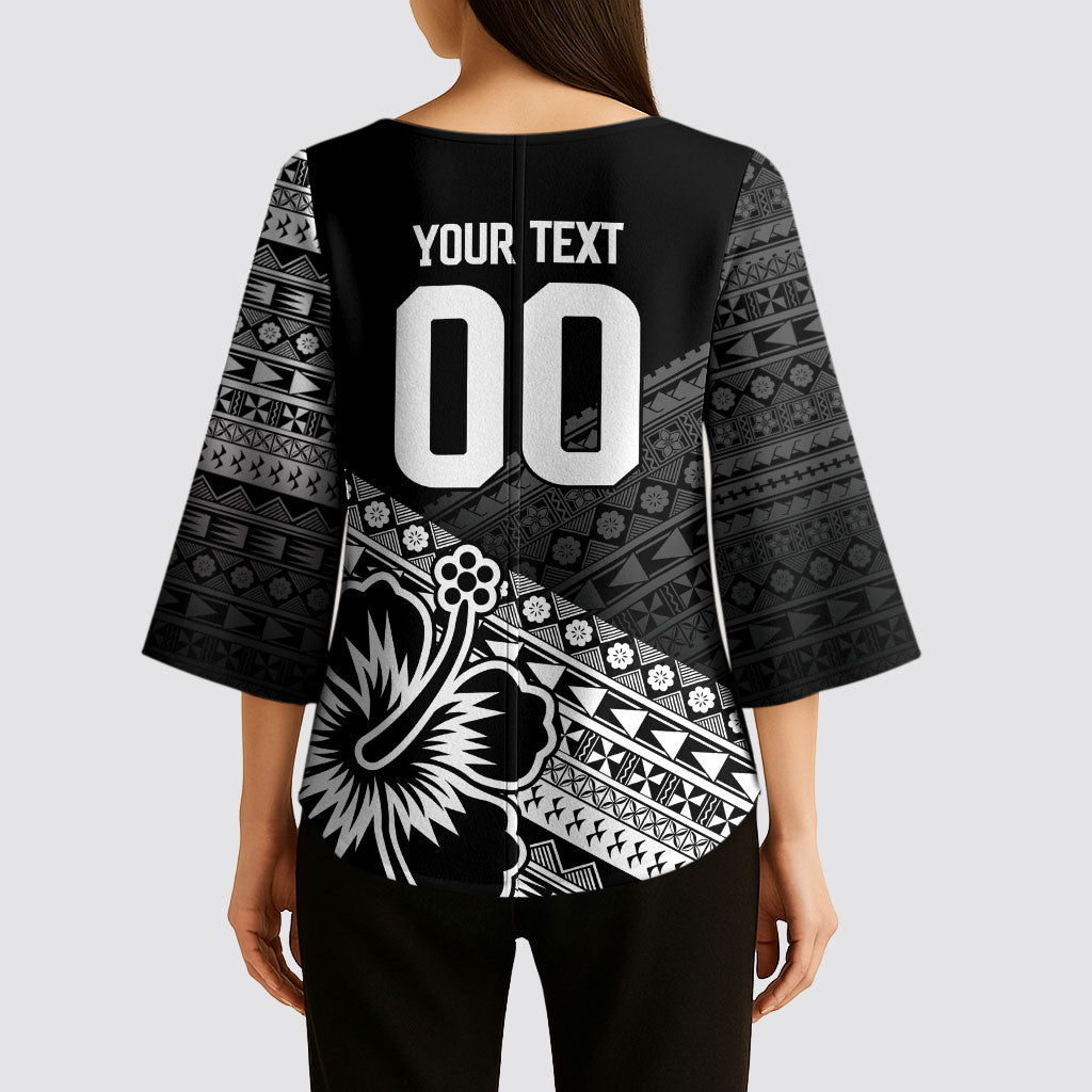 Custom Rugby Fiji Kimono Sleeve Blouse Black Traditional Masi Inspired