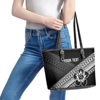 Custom Rugby Fiji Leather Tote Bag Black Traditional Masi Inspired