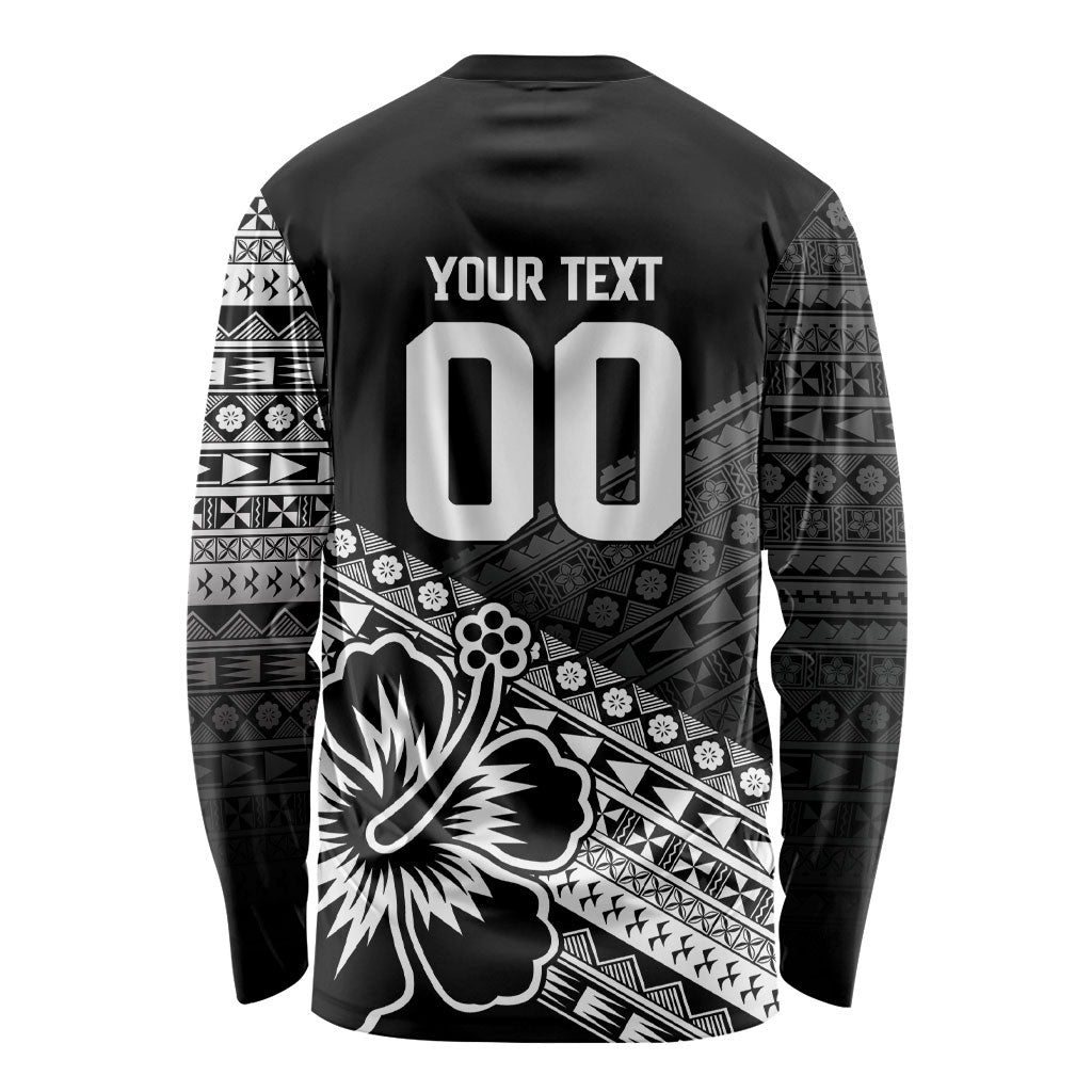Custom Rugby Fiji Long Sleeve Shirt Black Traditional Masi Inspired