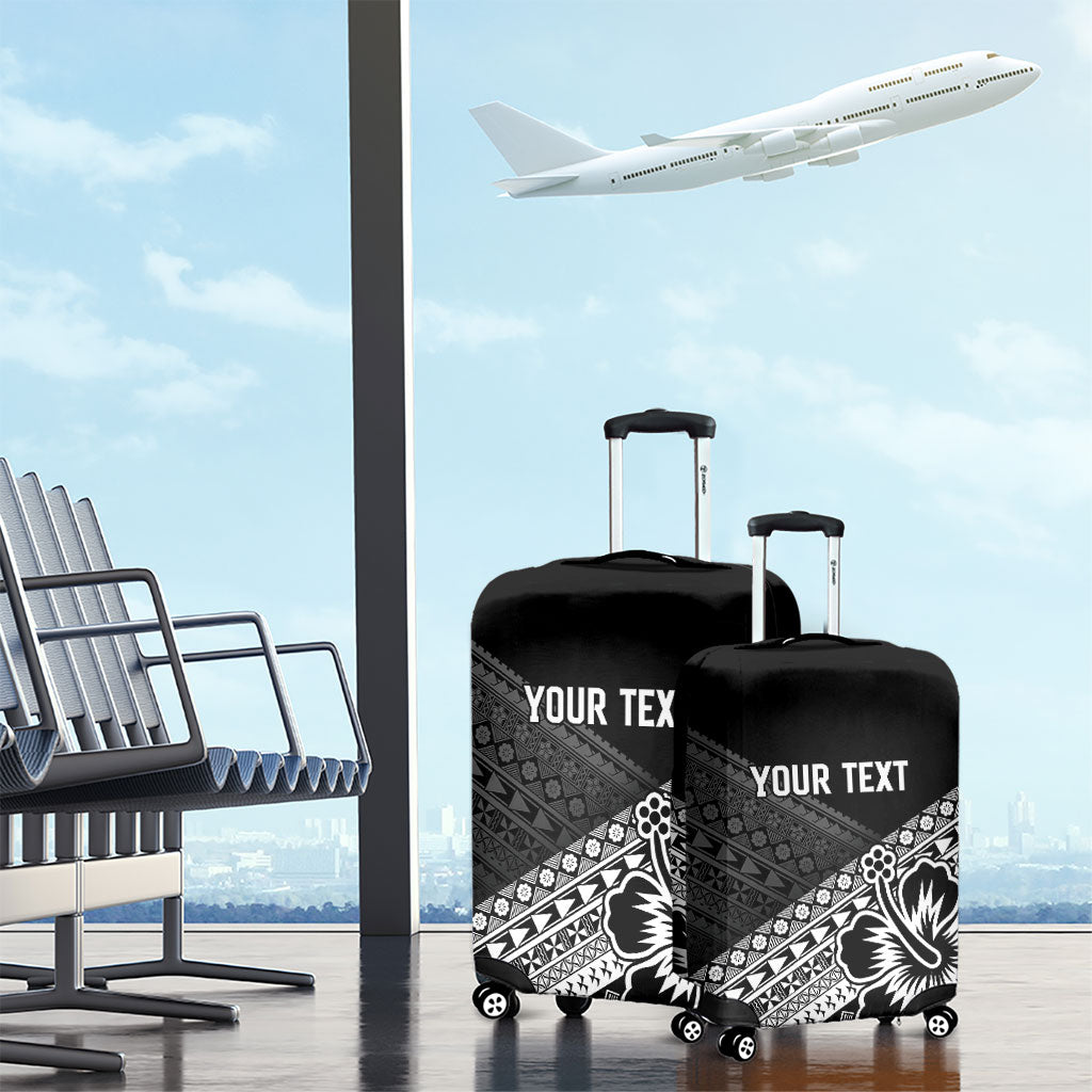 Custom Rugby Fiji Luggage Cover Black Traditional Masi Inspired