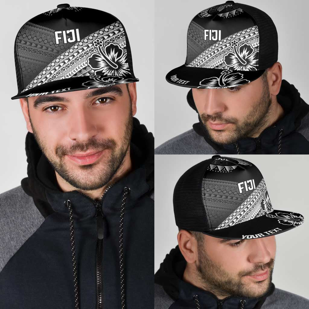 Personalised Rugby Fiji Mesh Trucker Cap Black Traditional Masi Inspired