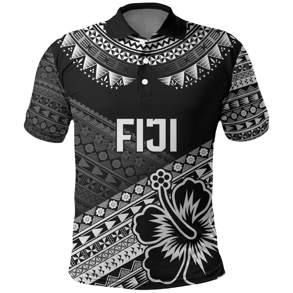 Custom Rugby Fiji Polo Shirt Black Traditional Masi Inspired