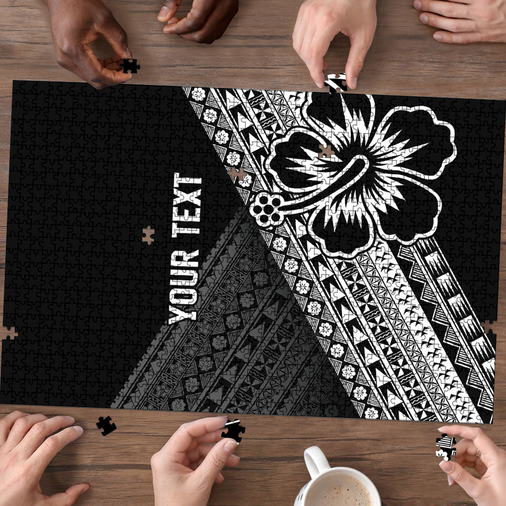 Custom Rugby Fiji Puzzle Black Traditional Masi Inspired
