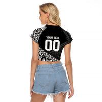 Custom Rugby Fiji Raglan Cropped T Shirt Black Traditional Masi Inspired