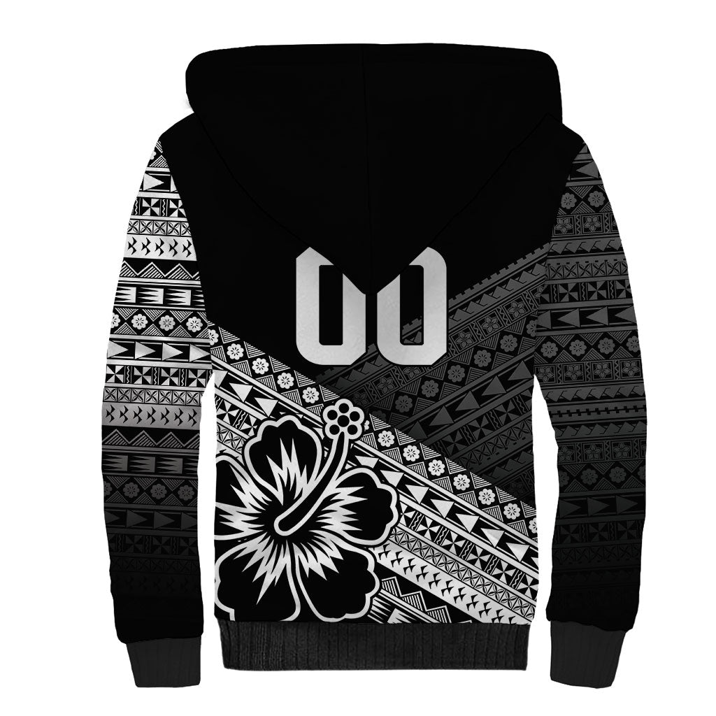 Custom Rugby Fiji Sherpa Hoodie Black Traditional Masi Inspired