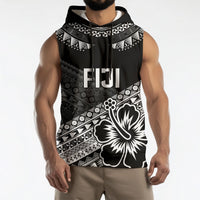 Custom Rugby Fiji Sleeveless Hoodie Black Traditional Masi Inspired