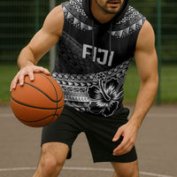 Custom Rugby Fiji Sleeveless Hoodie Black Traditional Masi Inspired