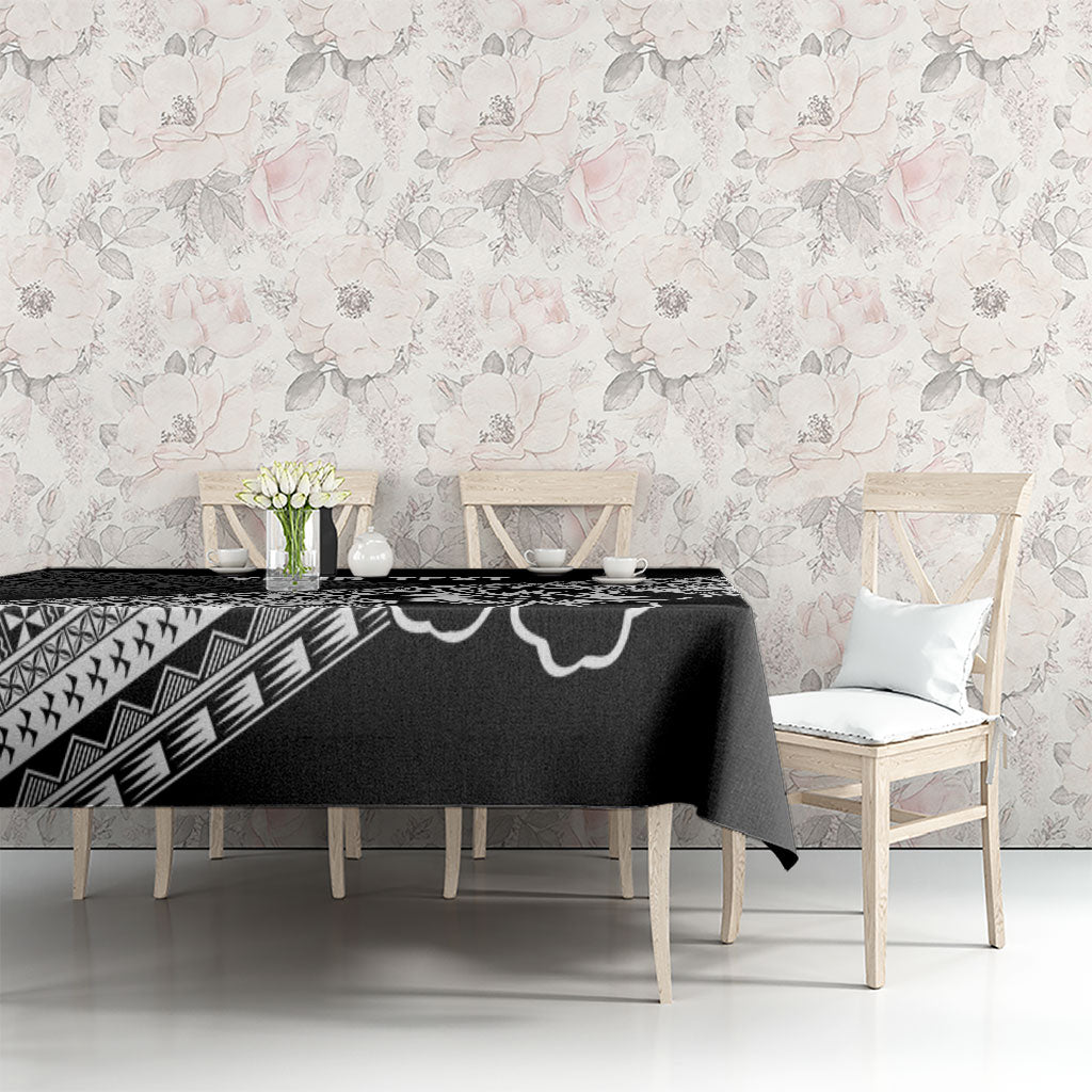 Custom Rugby Fiji Tablecloth Black Traditional Masi Inspired
