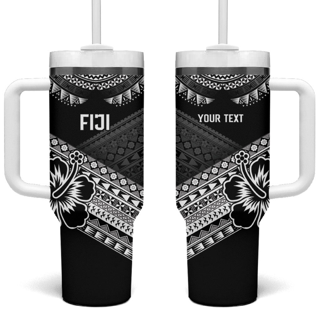 Custom Rugby Fiji Tumbler With Handle Black Traditional Masi Inspired