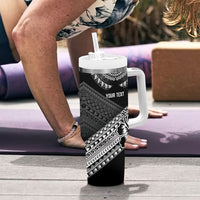 Custom Rugby Fiji Tumbler With Handle Black Traditional Masi Inspired