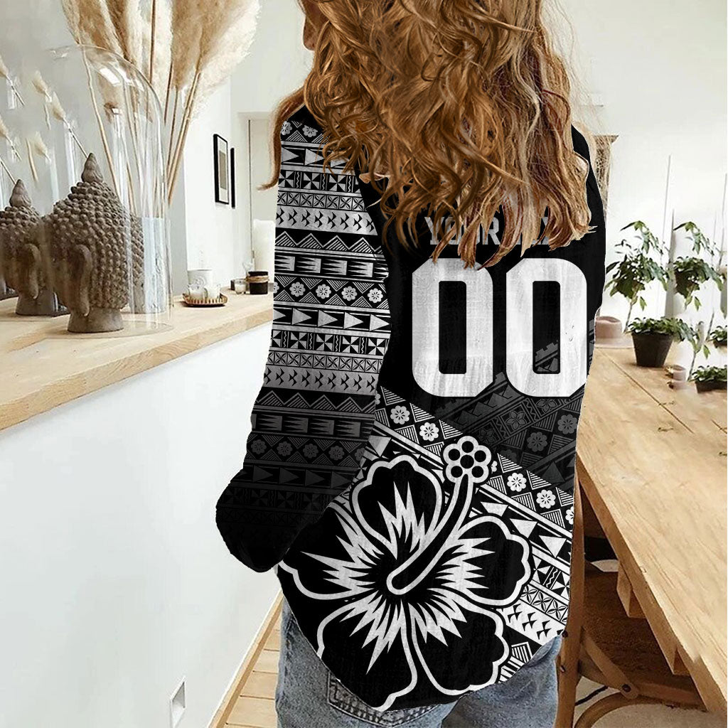 Custom Rugby Fiji Women Casual Shirt Black Traditional Masi Inspired