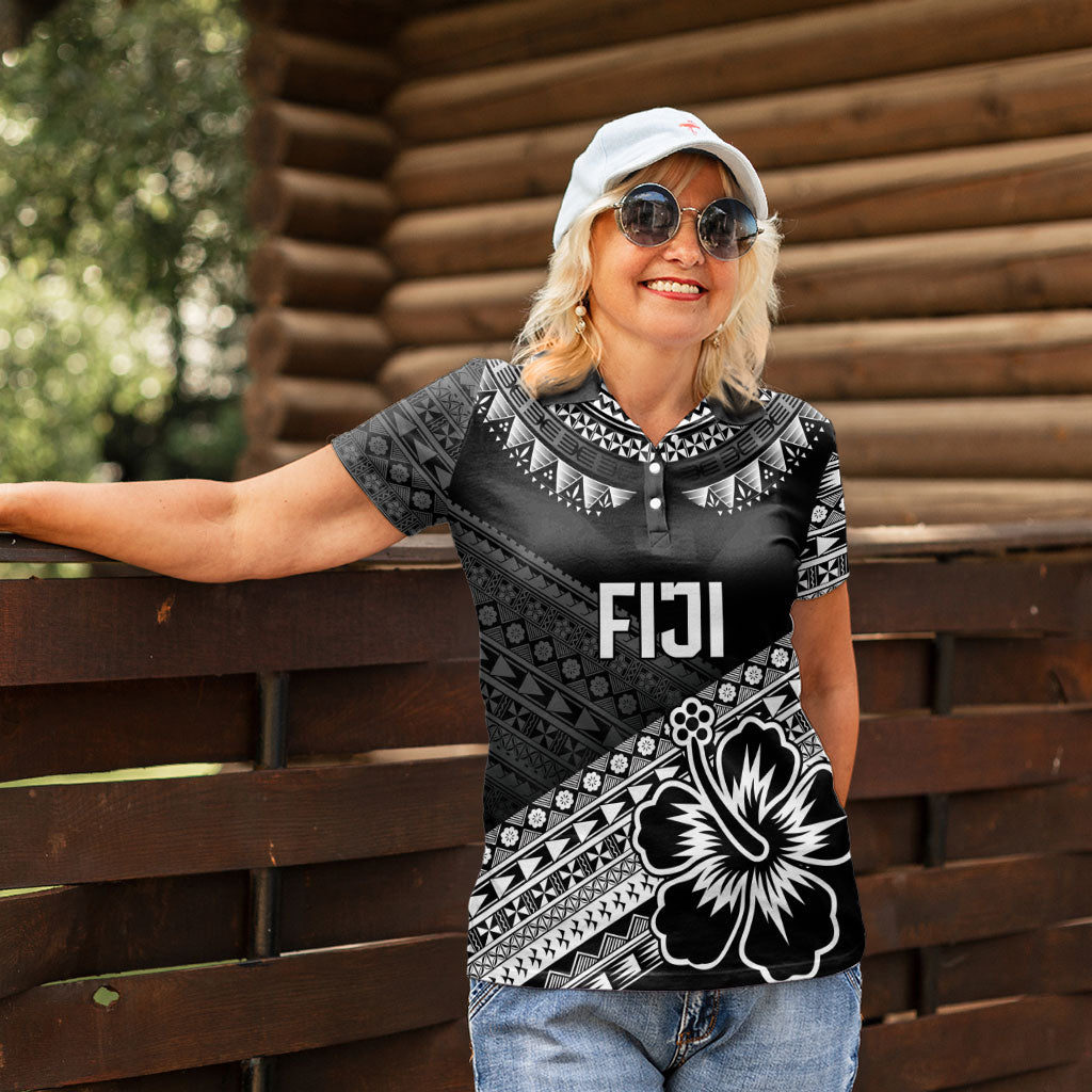 Custom Rugby Fiji Women Polo Shirt Black Traditional Masi Inspired