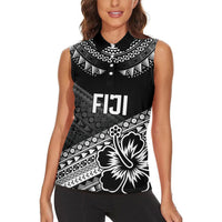 Custom Rugby Fiji Women Sleeveless Polo Shirt Black Traditional Masi Inspired