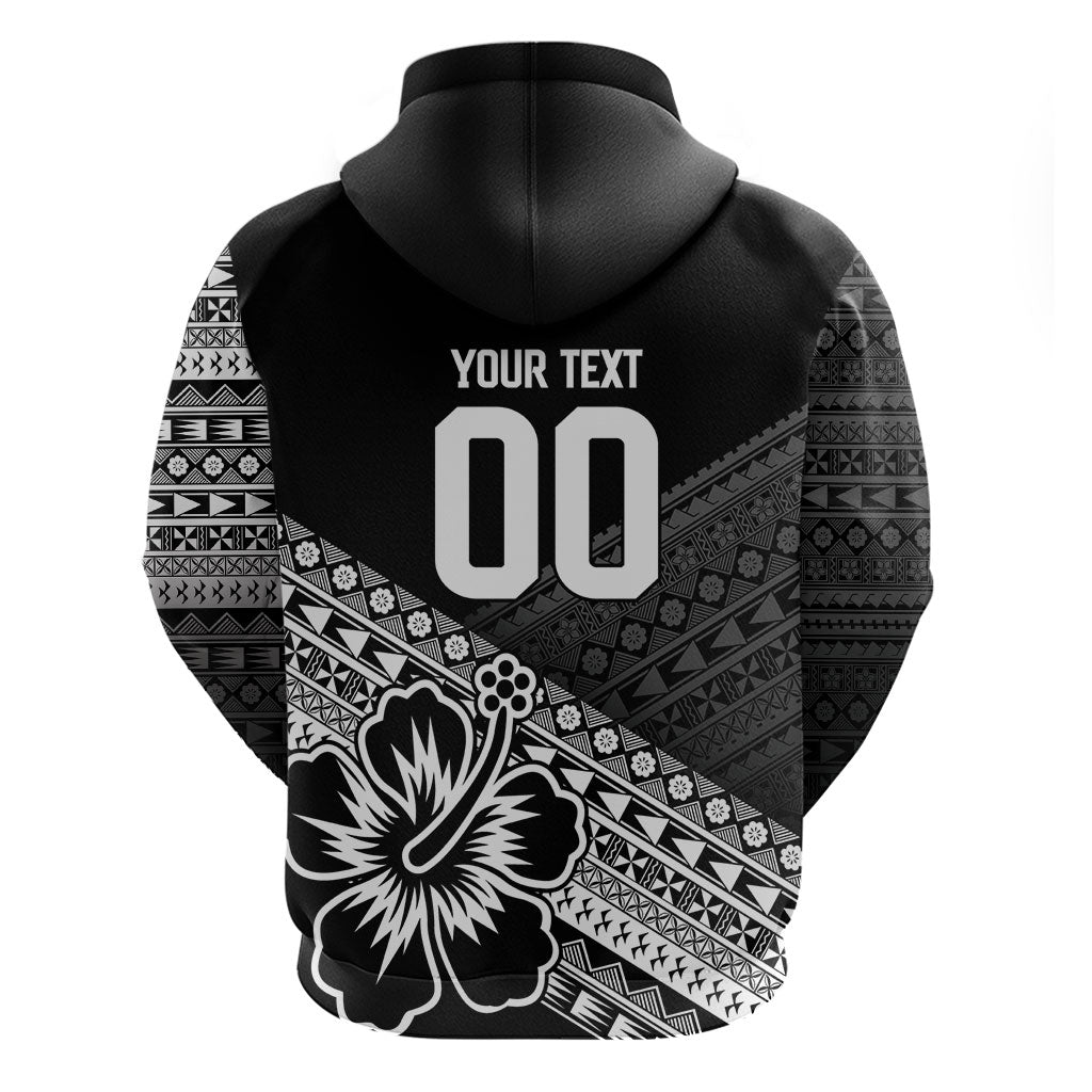 Custom Rugby Fiji Zip Hoodie Black Traditional Masi Inspired